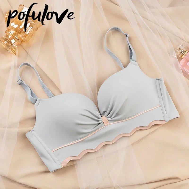 Kawaii Teen Girl Bra Butterfly Cute Push Up Bras Wire Free Seamless  Bralette Underwear for Small Breast A B 75 Gather Brassiere