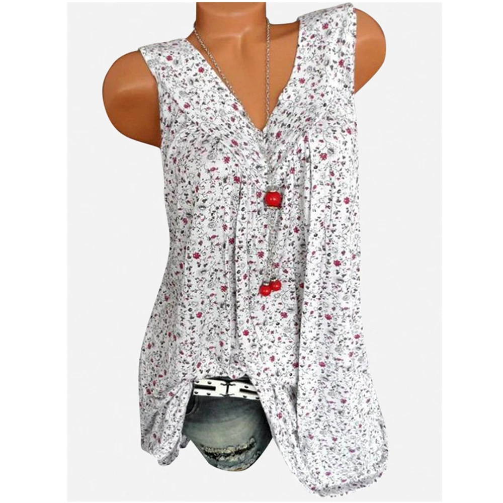 WEPBEL 6 Color Women Shirt Floral Sleeveless Plus Size Tops Fashion Casual V-neck Loose Shirts S-7XL |