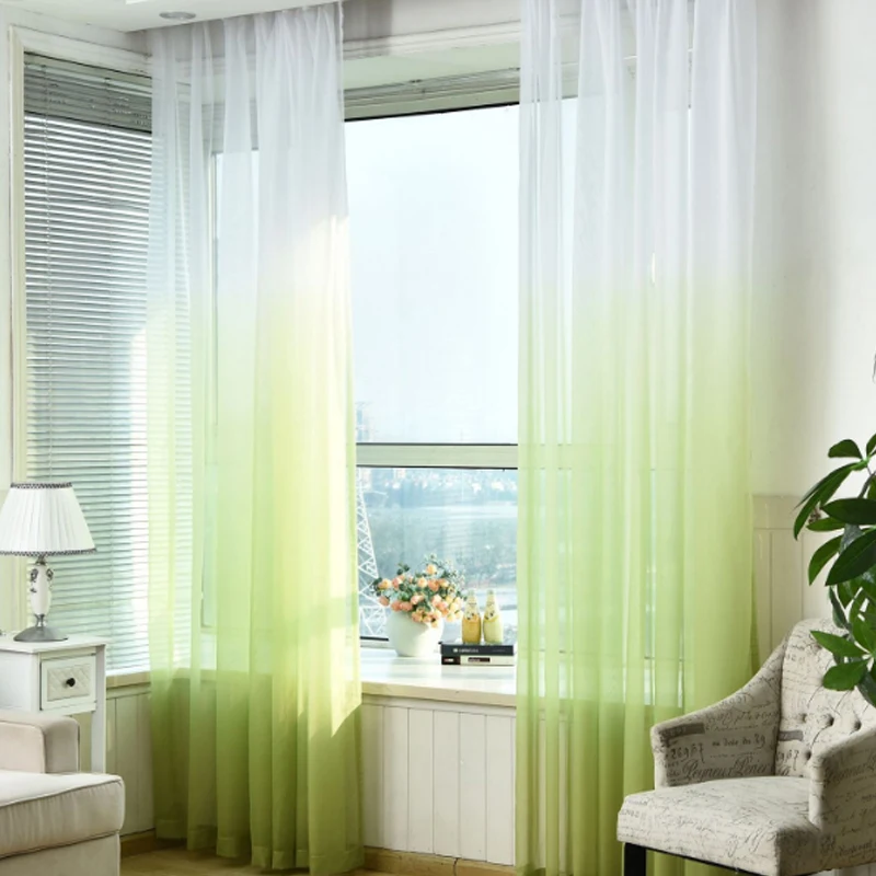 Modern Blue Gradient Sheer Curtains For Living Room Bedroom Tulle Decorative Kitchen Hotel Window Panels