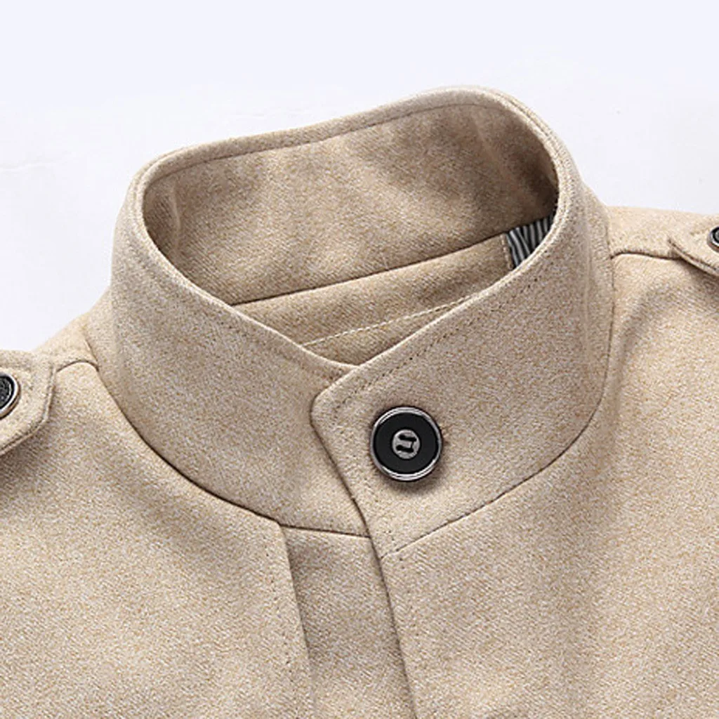 Mens Jackets Fashion Men Casual Solid Long Sleeve Turn-down Collar Coats Outwear Winter Warm Woolen Coat Male Bomber Jackets#Q