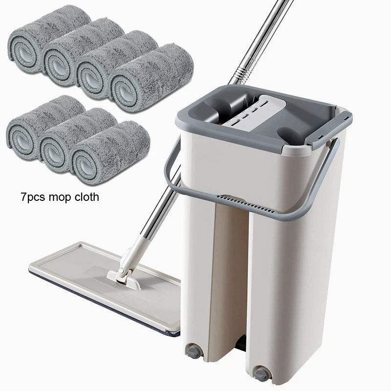 Mop with 7pcs pads Волшебная Швабра для чистки швабры из микрофибры с ведром, плоская Швабра для мытья дома, кухни, пола, чистая, ручная работа - Цвет: Mop with 7pcs pads