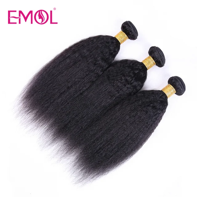 Kinky Straight Hair Bundles 100% Human Hair Extensions Wholesale Vendor Yaki Straight Hair 3/4 Bundles Natural Hair Weave EMOL 3