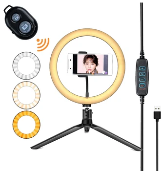 

Remote 10" Selfie Ring Light Makeup Phone Ring Lamp LED Ring Light With Tripod Stand Phone Holder For YouTube Video Photography