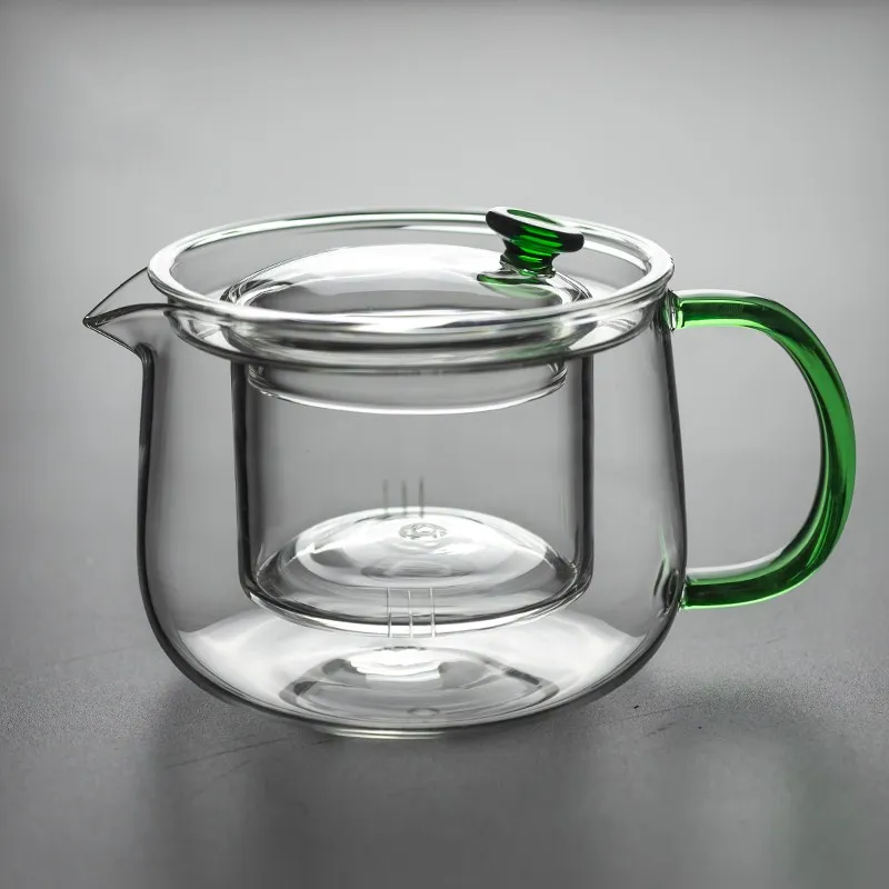 Uniho Прозрачный Стеклянный заварочный чайник высокая термостойкость заварочный фильтр цветочный заварочный чайник кофе стеклянный чайник удобный офис - Цвет: Green-1Pot
