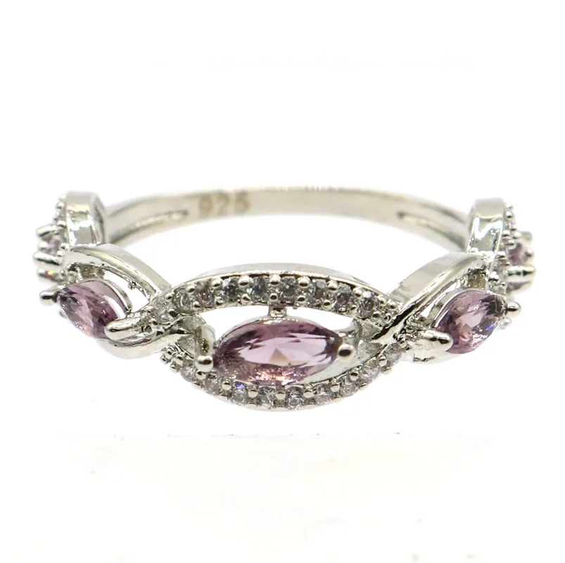 25x7 мм Потрясающие Созданный Фиолетовый аметист белый CZ дамы подарок серебряные кольца