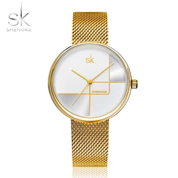 

SK Luxury Women Quartz Watches Gold Stainless Steel Ladies Dress Dial Wristwatch Girls Women Gifts Watch Simple Design K0105