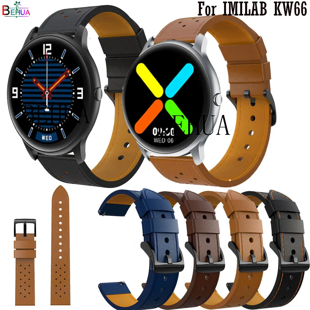 22mm Leather Strap Watchband Wristband For IMILAB KW66 / YAMAY SW022 WristStrap Quick Releas Bracelet For Ticwatch Pro 3 Band