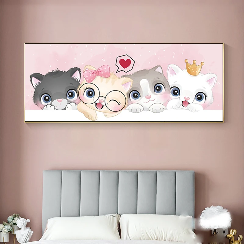 Zozack Cross Stitch Embroidery Kits 11CT Painted Cartoon cat Pattern Printed on Canvas DIY Needlework DMC Bedroom Home Decor
