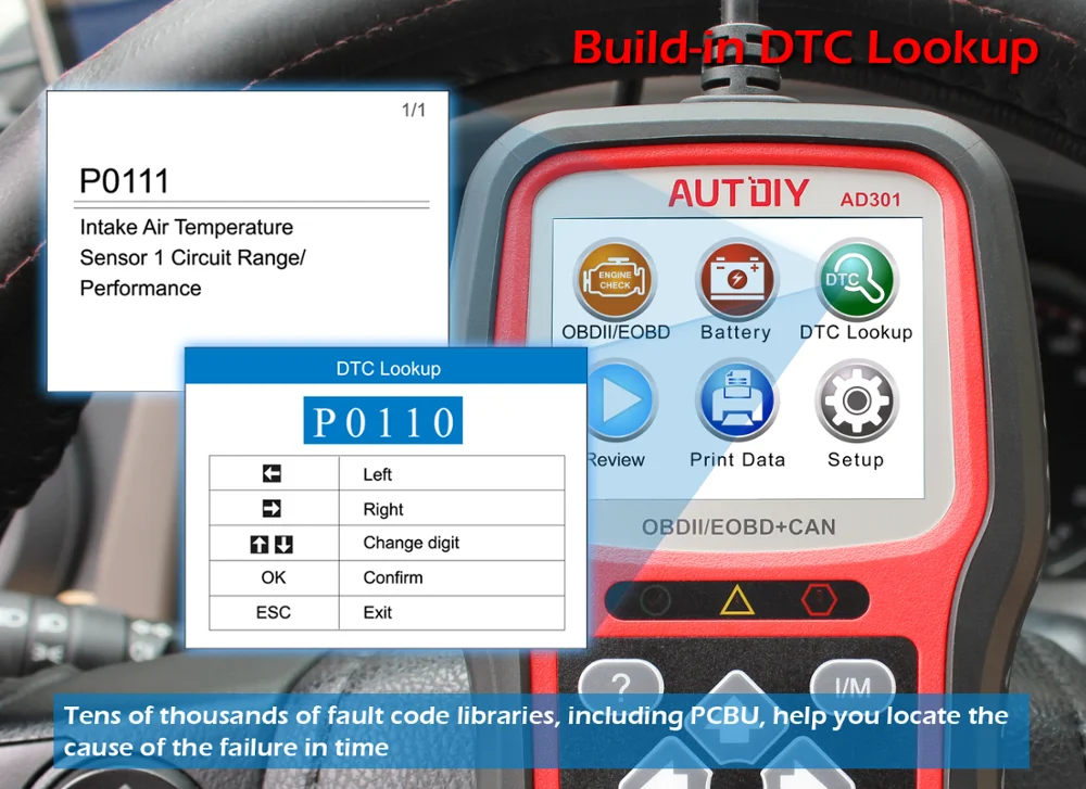 AUTDIY OBD2 сканер автомобильный диагностический инструмент универсальный OBDII EOBD CAN автомобильный двигатель Fualt код ридер(AD301