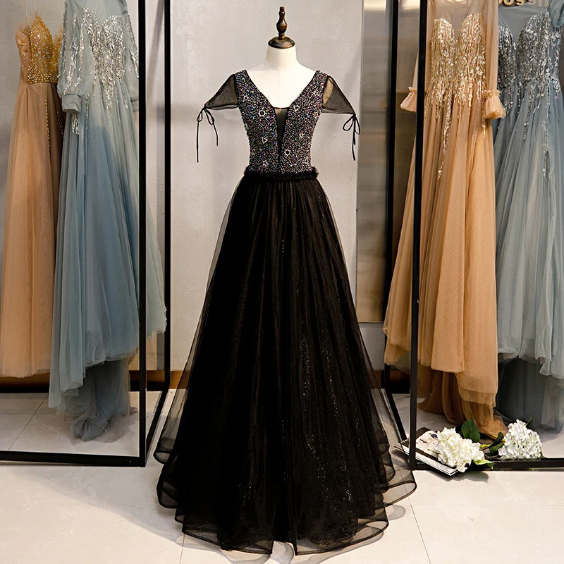 

2019 New Evening Dress For Birthday Party A-line Party Prom Dress Vintage Bling Bling Evening Dresses Long Formal Dress