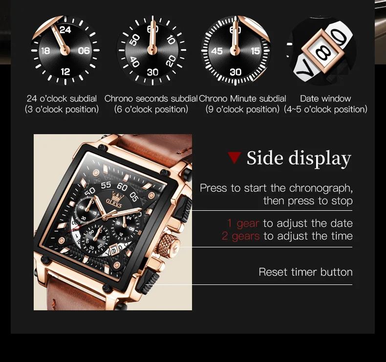 OLEVS Top Brand Mens Chronograph Quartz Watches Business Dress Luminous Waterproof Wristwatch Men Luxury Sports Watch for Men