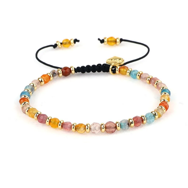 New Women Jewelry Bracelet 4mm Faceted Natural Stone Bead Adjustable Macrame Bracelet Lady Gift - Image 3