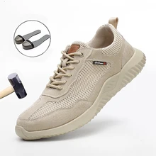 Летняя мужская модная дышащая сетчатая легкая и удобная Рабочая обувь со стальным носком Мужская прокалывающая защитная обувь