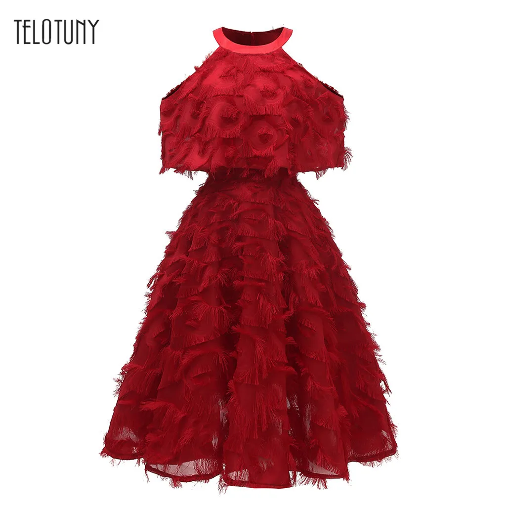 TELOTUNY/однотонные кисточки с открытыми плечами; женское платье; сексуальное вечернее платье с бретелькой; модные вечерние женские летние платья до колена; L0729
