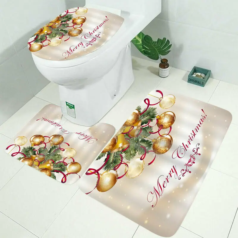 4 шт./компл. Рождество крышку унитаза фланель коврик для душа Шторы Рождественское украшение для дома Ванная комната расходные материалы - Цвет: Ball toilet seat