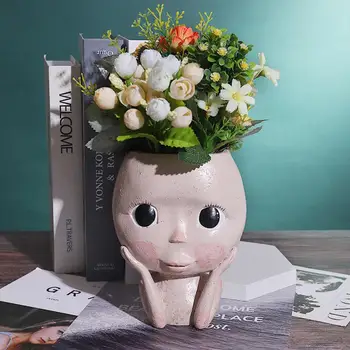 

Cute Character Portrait Flower Pot Resin Abstract Human Face Succulents Plants Pot Home Desktop Vase Micro Landscape Decor