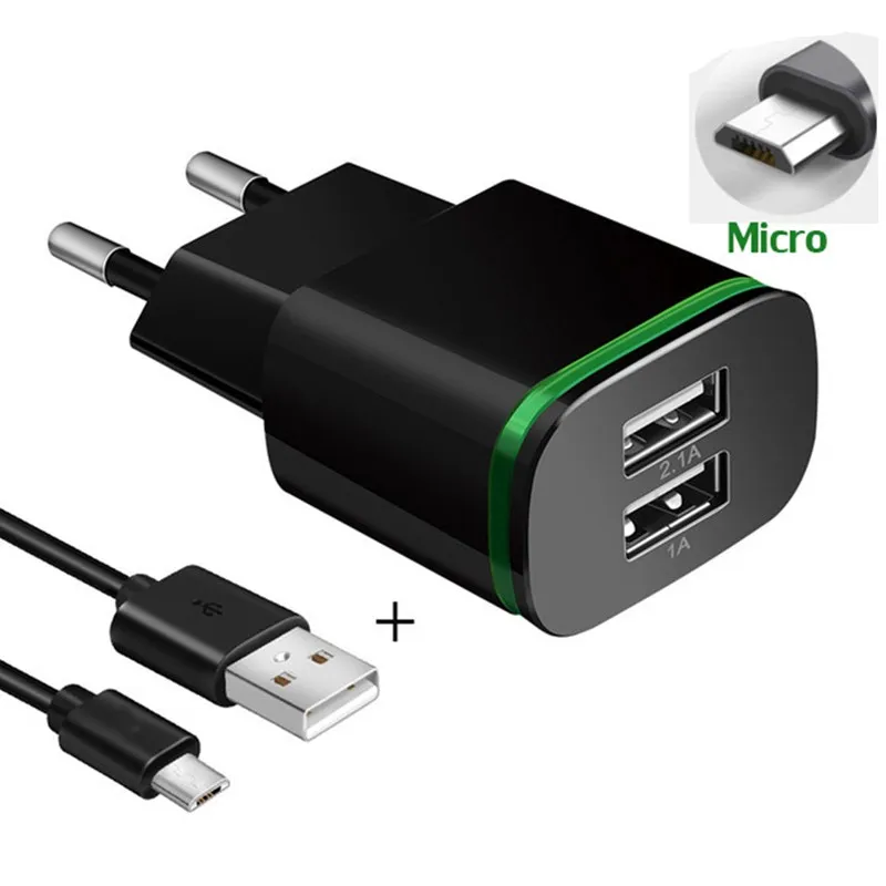 Зарядное устройство с USB-портом стандарта ЕС 2 А 1 м зарядный кабель USB для Samsung Galaxy