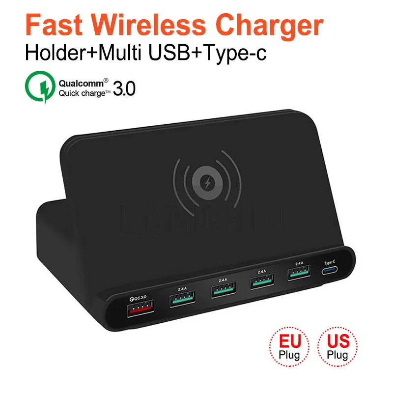

Multi USB Qi Wireless Charger For iPhone X XS MAX LCD Display 10W Quick Charge 3.0 Fast Wireless Charging for Sumsung