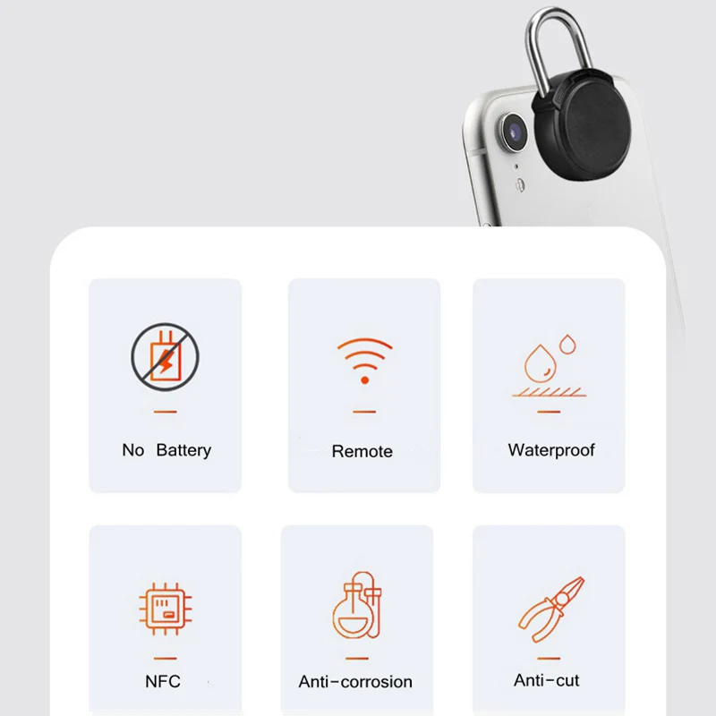Bluetooth Card Padlock Lock NFC Mobile Phone Control Keyless Padlock Nonelectrically Smart Security Anti-Theft Luggage Padlock