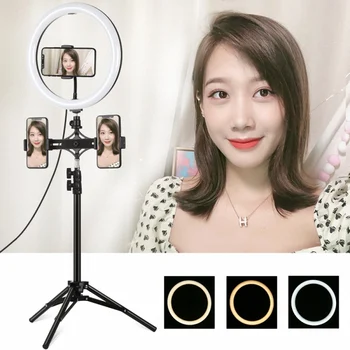 

PULUZ 1.1M Tripod Mount + Dual Phone Brackets + 11.8 Inch 30cm Curved Surface USB 3 Modes Dual Color LED Ring Light