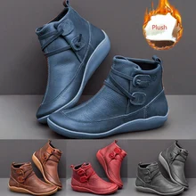 Зимняя теплая плюшевая Женская прогулочная обувь; полусапожки; женские ботинки с круглым носком; ботинки на низком каблуке; женские зимние ботинки; ботильоны