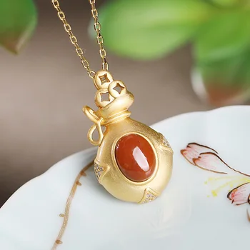 

silver plated south onyx personality with high-grade gourd ms style restoring ancient ways chain pendant sets of chain