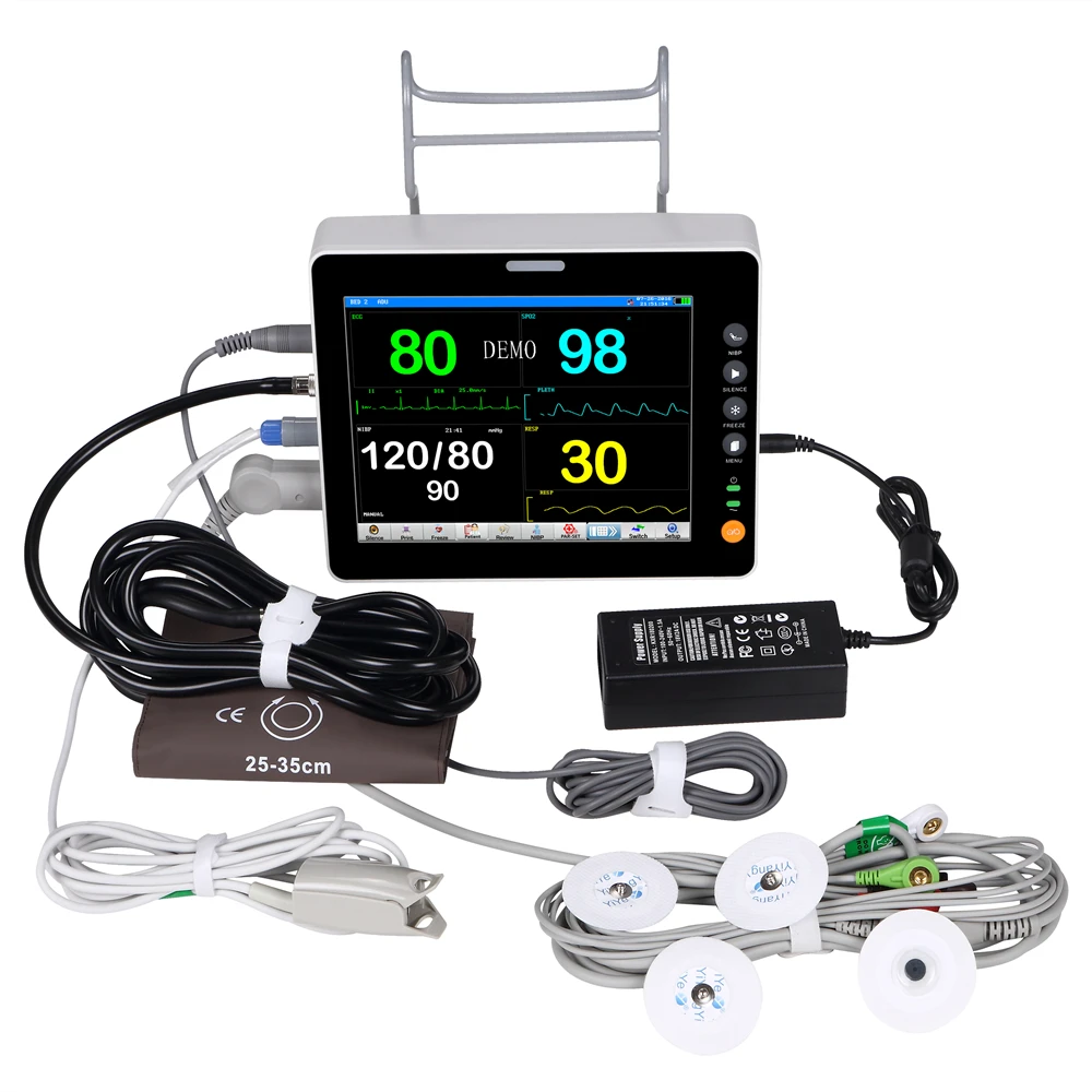 Patient Monitor Human Animal Veterinary Portable 6 Parameter 8" Vital Sign Patient Monitor ECG NIBP RESP SPO2 PR TEMP