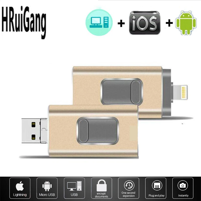Флеш накопитель Usb для iPhone 6/6 s/6 Plus/7/7 Plus/8/X Usb/Otg/Lightning 4 в 1 флеш внешней памяти iOS 128g|USB