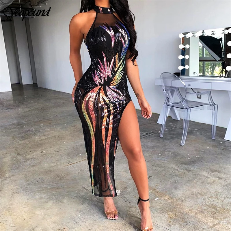 Vestido, Сетчатое платье, новинка, на бретелях, сексуальное, для ночного шоу, знаменитые женские платья для вечеринок, с открытой спиной, с блестками, с вышивкой, длинное платье