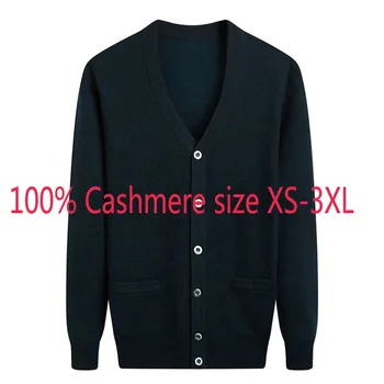 

New Arrival Autumn Winter Men 100% Pure Cashmere Cardigan Coat Casual V-neck Computer Knitted Thick Sweater Plus Size XS-3XL