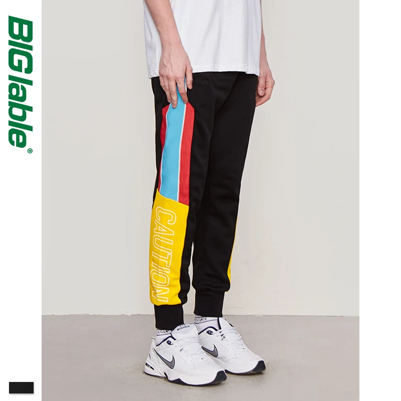 BIG LABLE Men Elastic Waist Sweatpants High Street Side Stripe Vintage Men Track Pants Loose Fit Men Sweatpants 8852W
