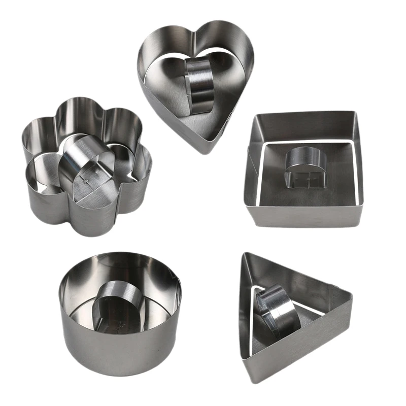 

10 Pcs/Set Stainless Steel Cake Ring Square Dessert Mousse Mold with Pusher Lifter Cooking Rings Cake Utensils Cooking Tools