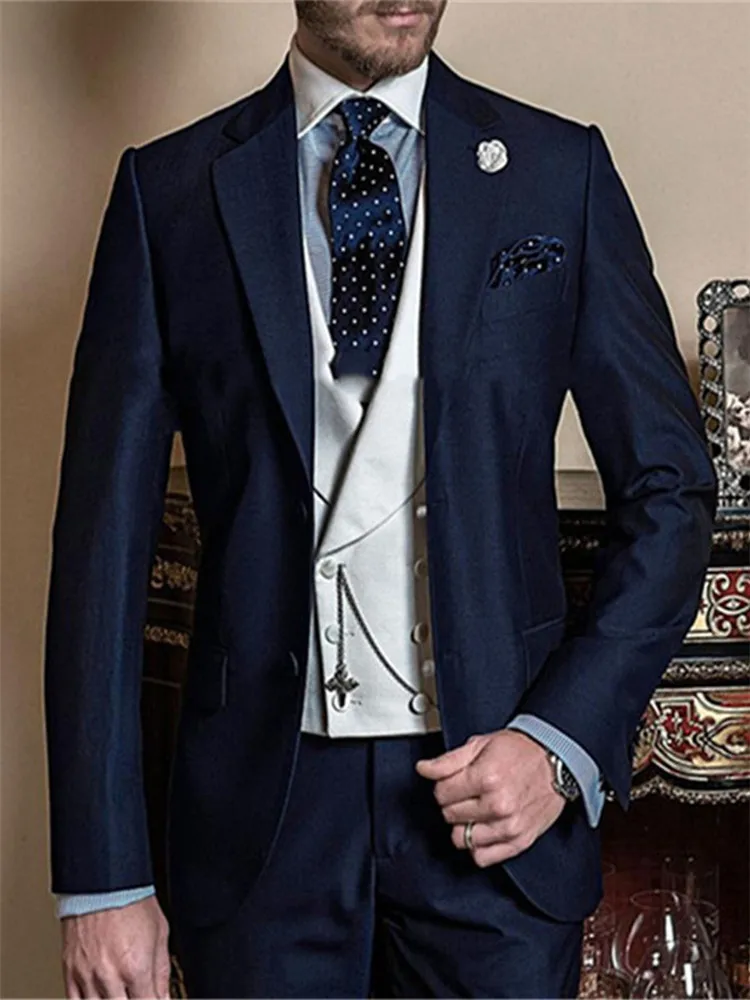 Классический мужской костюм смокинг Noivo Terno Slim Fit Easculino вечерние костюмы для мужчин на двух пуговицах темно-синие смокинги жениха Groomsme