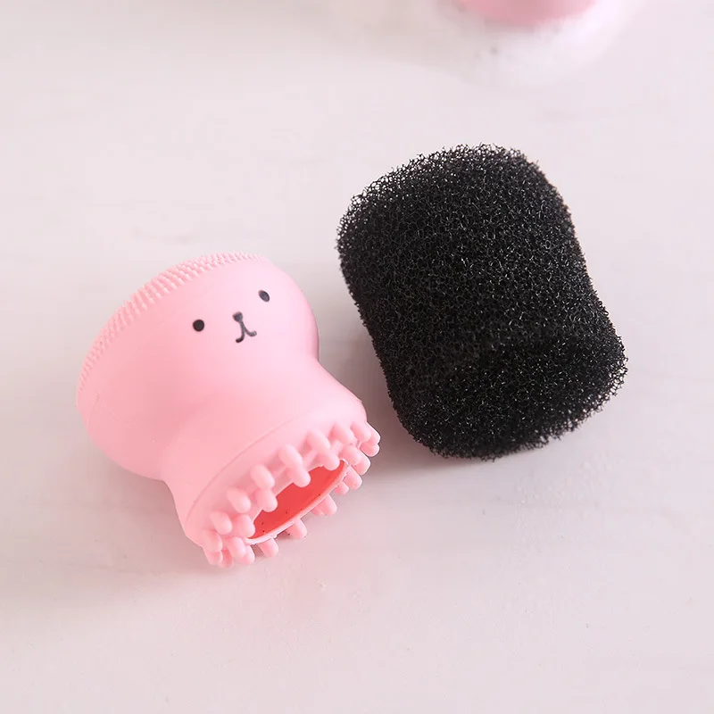 

Newest Cartoon Cute Octopus Facial Cleansing Exfoliator Cute Pink Silica Gel Massage Deep Cleaning Face Brush Cleanser