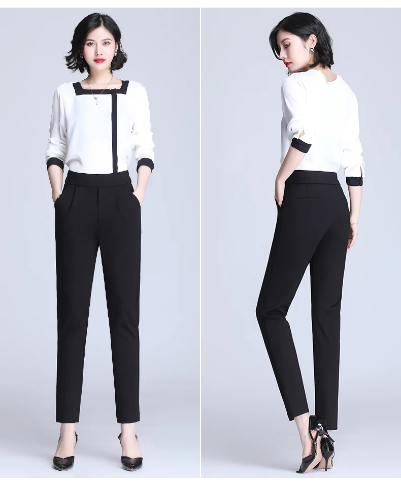 Black Stretch Pencil Pants for Women Fashion Office Work Elegant Trousers New Casual Slim Thin Korean Pockets Ankle-Length Pants