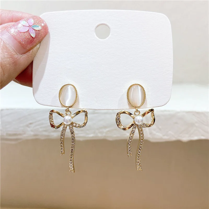 Pearl Opal Rhinestone Bowknot Dangle Earrings For Women Korean Trendy  Elegant Dangle Earrings Female Delicate Drop Earrings Gift - Dangle Earrings  - AliExpress