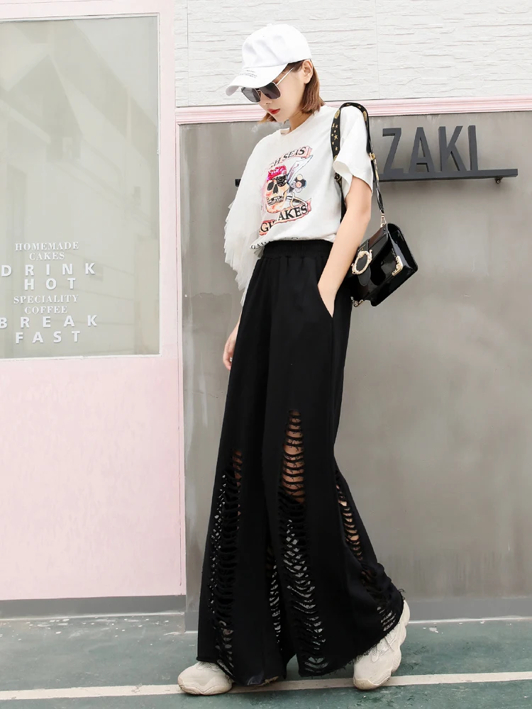 Vefadisa 6 Style Women Holes Wide Leg Pants 2020 Summer Women High Waist Straight Pants Female Plus Size Slim Pants ZQY242B