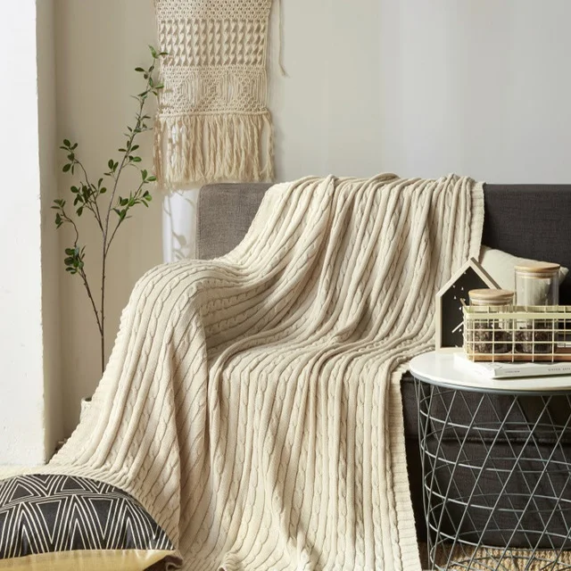 Новинка, Скандинавское Хлопковое трикотажное одеяло, Европейский стиль, одеяло для дивана, офисное одеяло для обеда, детское одеяло для ухода за ребенком - Цвет: Beige