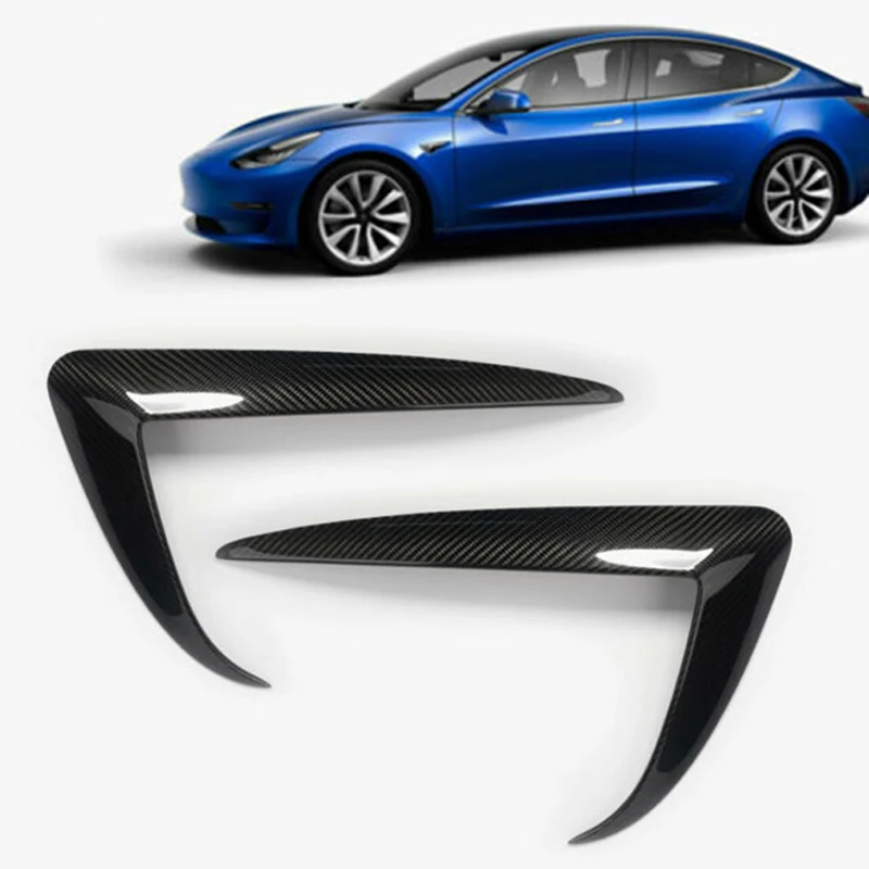 

2pcs Car Carbon Fiber Bumper Headlight Fog Lamp Protection Frame for Tesla 3 *Color: Carbon Fiber Black (As Pictures Show)