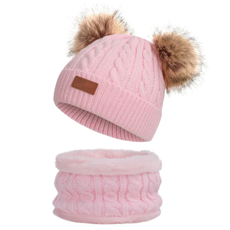 Новая Вязаная юбка Милая шапочка для мальчиков и девочек, Повседневное однотонные Цвет девочек шляпа детская шапочка детская шапка с помпоном зимний шарф, детская шапка - Цвет: Light pink