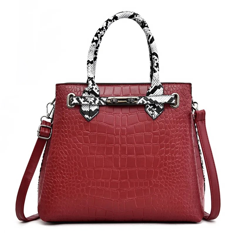 

2019 New Style Women's Snakeskin Hand Solid Color Stone Pattern Europe And America Style Shoulder Bag/ Hand Bag Large Capacity W