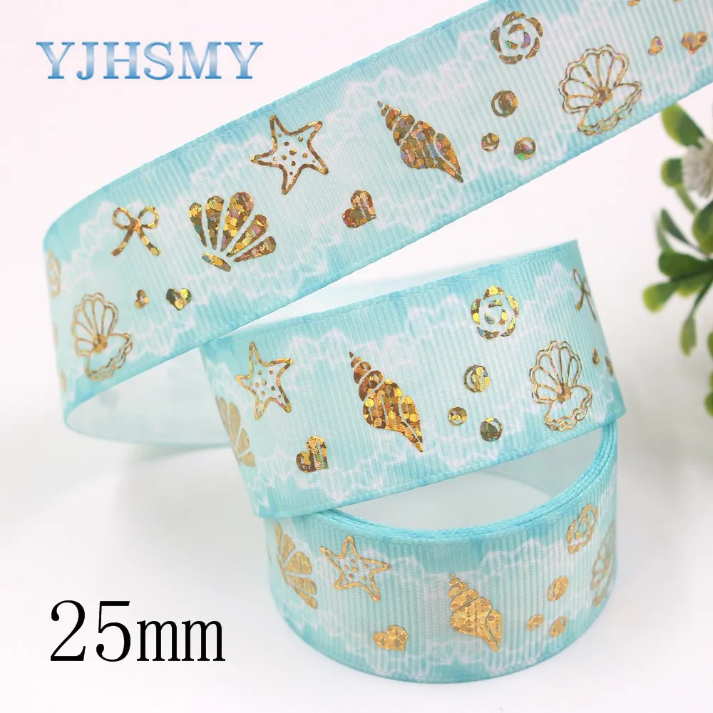 YJHSMY I-19826-200 ,25mm,5yardsBronzed marine pattern printed grosgrain ribbon packaging design, DIY accessories handmade materi