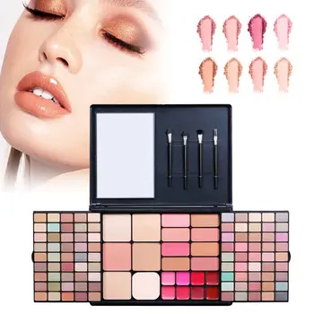 

112 Colors Women Eyeshadow Palette With Mirror Portable Foundation Powder Party Make Up Kit Multifunction Brush Dating Lipstick