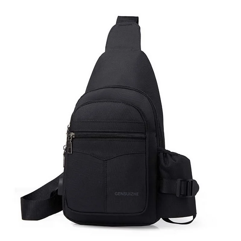LOOZYKIT сумки через плечо, мужские сумки на молнии, одноцветные Сумки на пояс, кожаные сумки на плечо, нагрудная сумка, USB с отверстием на спине, сумки, сумочки - Цвет: black 6 NOT USD