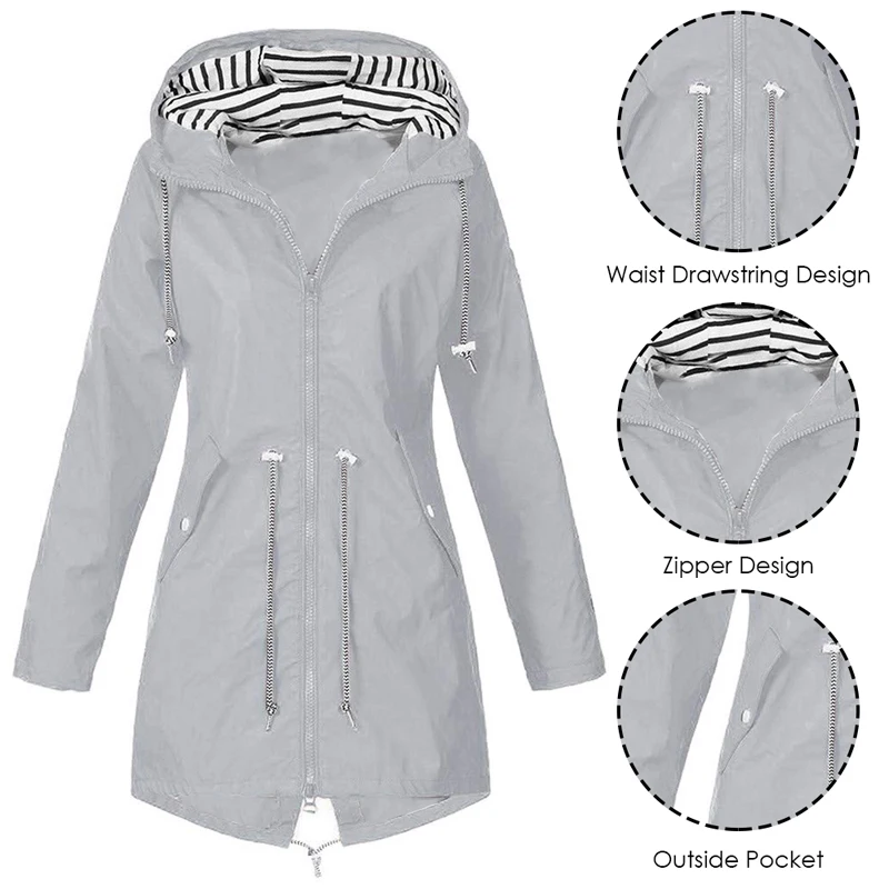 Женская ветровка, ветрозащитная Женская куртка, осень, пальто на молнии, длинная куртка для пешего туризма, альпинизма, велоспорта, женская верхняя одежда размера плюс