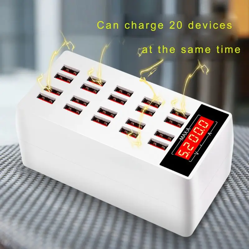 20 портов 100 Вт USB концентратор зарядное устройство для мобильного телефона с светодиодный дисплей зарядное устройство с адаптером док-станция