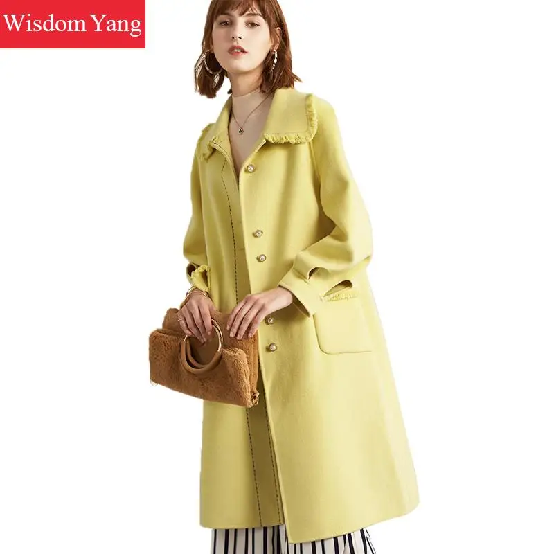 

Winter Long Cashmere Coats Female Woman Wool Fleece Jackets Ladies Tops Trench Coat Woolen Outerwear Womens Overcoat Clothing