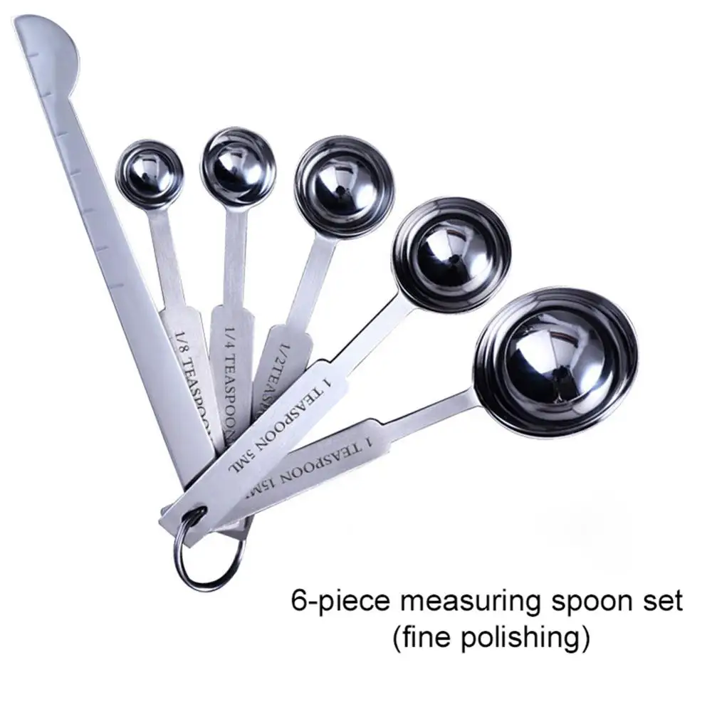 6 pcs/set Measuring Spoons Stainless Steel Seasoning Coffee Tea Measuring Spoons With Scale Bakery Tool Kitchen Supplies