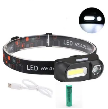 

Portable Mini XPE+COB LED Headlamp Head Lamp Flashlight USB Charging with 18650 Battery Torch Camping Hiking Night Fishing Light