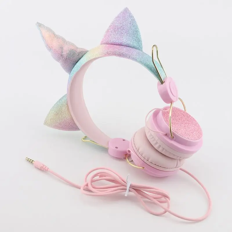 Cute Wired Headphone With Microphone Girls Daugther Music Stereo Earphone Computer Mobile Phone Gamer Headset Kids Gift